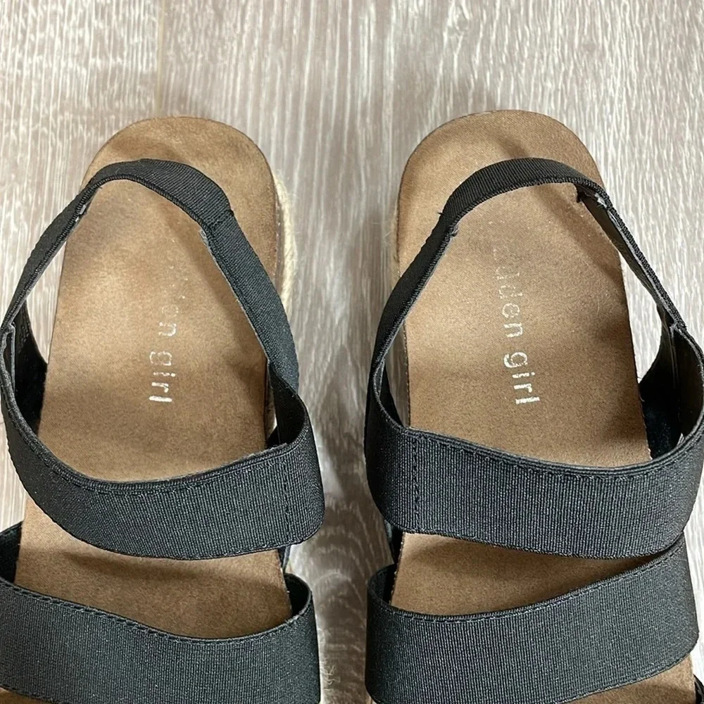 Madden Girl Crispp Espadrille Platform Sandal Black Strappy 6.5M
